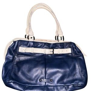 b. Makowsky Leather Shoulder Double Strap Handbag Blue Bone